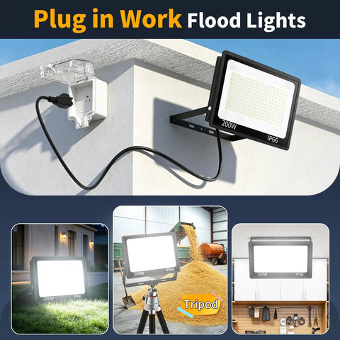 Top Shelf 200W LED Flood Lights Outdoor 2 Pack Brings Killer 24000 Lumen Glow Over Badass Properties For Solid Exterior Security And Commercial Lighting With Smart Dusk To Dawn Auto Mode In Crisp Daylight White