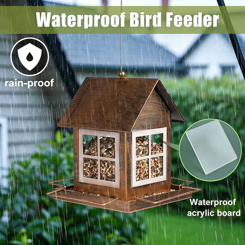 Country House Shaped Bird Feeder Built To Last Heavy Duty Metal Bird Feeder For Outdoor Hanging Weatherproof Large Capacity Wild Bird Feeder For Garden