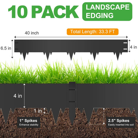 Heavy Duty Metal Landscape Edging Kit 33 Ft Total With 40 In By 6.5 In Steel Border 10 Stakes Pro Grade Rustproof illustration