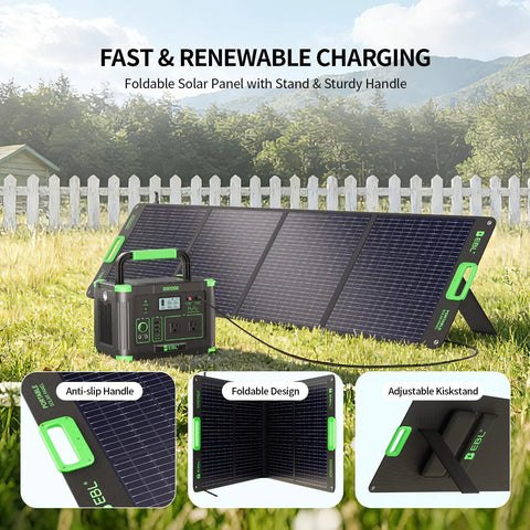 1000W Portable Power Station With 200W Solar Panels for RV and Van Life in outdoor setup with foldable solar design