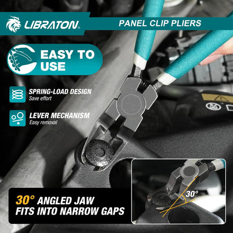 Non Destructive Panel Clip Pliers For No Fuss Clip Removal With Widened Jaw Diagonal Cutting Tool That Prevents Dents Or Scratches Reusable Auto Interior Clip Removal Pliers, 30° angled jaw