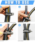 Step-by-step installation of Stainless Steel Cable Clamps Kit With Rubber Cushioned Insulated Clamps on hose and wires.