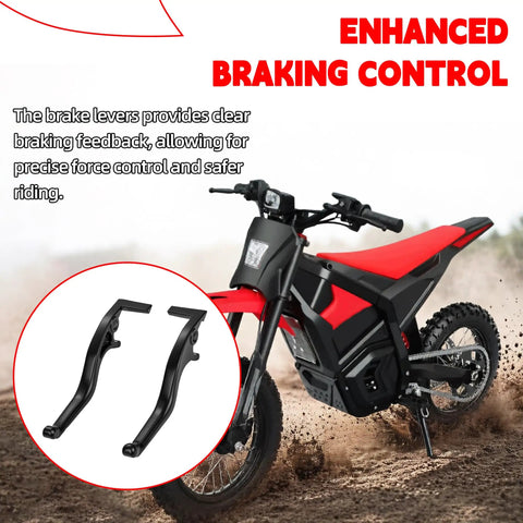 Brake Levers For Electric Dirt Bike Yozma IN10 And IN10 Pro Direct Replacement Durable Aluminum Alloy Levers For Smooth Braking No Fuss Install Off Road Ready Fits Factory Specs, black aluminum levers shown on dirt bike
