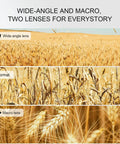 Comparison of wide-angle, normal, and macro lens views on wheat field for 64MP 4K 5K Digital Camera Kit With WiFi For YouTube Vlogging