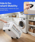 Twelve Pieces Self Adhesive Mini Casters And Swivel Ball Wheels That Roll Smooth As Butter For Trash Cans Storage Bins And Kitchen Organizers With Easy Peasy Sticky Backing To Boost Home Storage Game Today on a laundry basket in a kitchen.