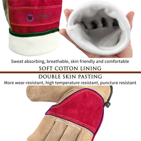Womens Leather Work Gloves Medium Rose Red And Grey Tough As Nails Heavy Duty Cowhide With Cotton Lining Durable Firm Grip