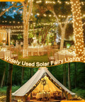 Two Pack 66ft Outdoor Solar String Lights With 200 LEDs Waterproof Copper Wire 8 Modes Warm White Twinkle Lights For Garden Patio Tree Wedding Christmas Fence Decor used in wedding and camping setup