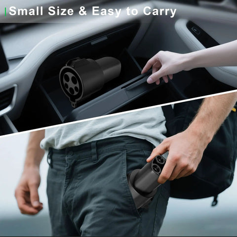Hella Reliable J1772 To Nacs Charging Adapter Boasting 240V Ac Power Delivery And 80 Amp Heavy Duty Plug Converter fits easily in car storage and pocket.