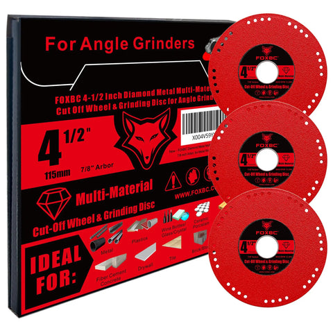 Diamond Cut Off Wheel 4-1/2 Inch For Metal - Multi Purpose Grinding And Cutting Disc For Angle Grinder, 7/8 Inch Arbor, Heavy Duty, 3 Pack