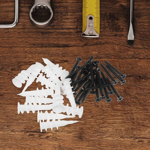Heavy Duty Expansion Screws And White Plastic Wall Anchors Kit For Drywall And Concrete, 100 Sets With Enhanced Fixation, Stainless Steel Fasteners, Durable Mounting Accessories For Everyday DIY Projects, black screws and white anchors