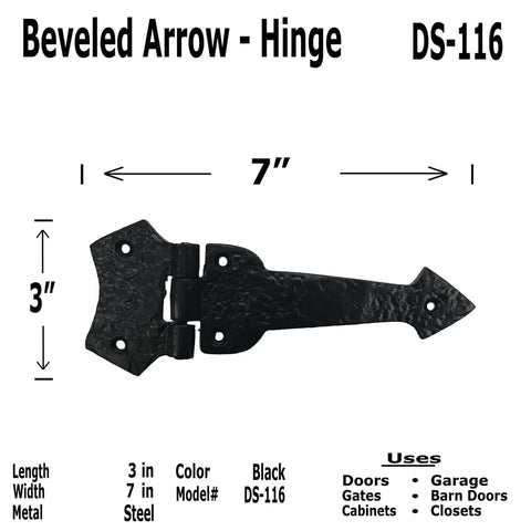 Two 7 Inch Beveled Arrow Decorative Iron Hinges For Doors Gates Cabinets And Barn Doors Built Tough With Olde World Charm Black Finish Plus Mounting Screws