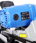Close-up of 15 Amp motor on Heavy Duty Pro Grade Sliding Compound Miter Saw With 12 Inch 80 Tooth Blade And 15 Amp Motor Delivers Dual Bevel Versatility Dead On Laser Guide That Nails Wood Decking Panels Flawlessly.