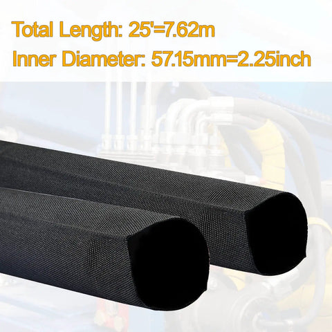 Nylon Protective Hose Sleeve Shield For Welding Tig Torch And Hydraulic Hoses 2.25 Inch Inner Diameter, 25 Feet Long, Black