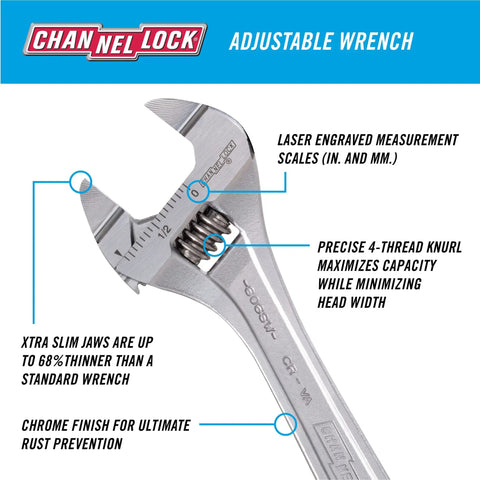 Six Inches Extra Slim Jaw Adjustable Wrench Engineered For Tight Shuts With Snag Free Clearance And Laser Engraved Scales Pro Shop Heavy Duty Tool Built To Handle Tricky Tasks Like A Champ