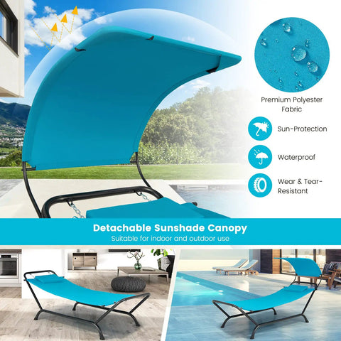Heavy Duty Outdoor Hammock With Stand And Adjustable Canopy For Backyard Hangouts, Rustproof Metal Frame, Detachable Sunshade