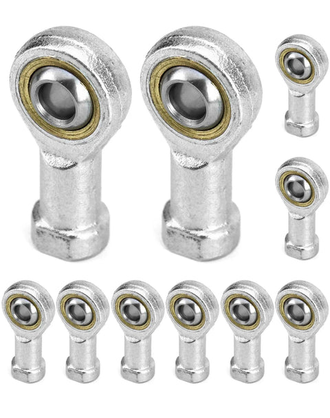 8mm Rod End Bearing Set 10 Pcs M8x1.25 Female Right Hand Thread Self Lubricating Articulated Bearings, bronze seat ring