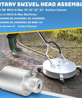 Rotary Swivel Head Replacement for BE Whirl-A-Way Surface Cleaners 16 to 24 Inch shown cleaning patio with nozzle detail inset