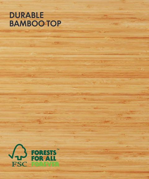 FSC-certified solid bamboo top of Sturdy Bamboo Standing Desk With 3 Stage Dual Motor Lift For A Smooth Easy Sit Stand Transition.