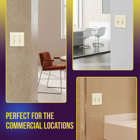Toggle Light Switch Wall Plate With Gloss Finish, 2-Gang, 4.50 By 4.57 Inches, Unbreakable Polycarbonate Thermoplastic in office setting.