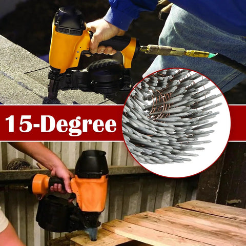 3600 Count Siding Nails Two And One Half Inch By Point Nine Two Inch Fifteen Degree Ring Shank Hot Dipped Galvanized Exterior Heavy Duty Collated Wire Coil For CN45 Framing Gun Not Easily Corroded with illustrated use in framing gun