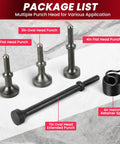 Five Piece Smoothing Air Hammer Bits Kit With 10mm Shank for Pneumatic Tools shown with multiple punch heads and spring