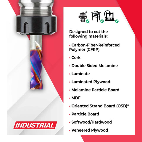 Spektra Extreme Tool Life Solid Carbide CNC Compression Spiral Router Bit for CFRP MDF Plywood with industrial features