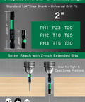All In One Magnetic Drill Bit Set For Impact Drivers, 10 Piece S2 Steel Bits With PH1 PH2 PH3 PZ2 And Torx T10 To T30, 1 Quarter Inch Hex Shank