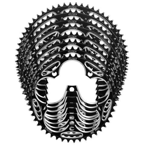 Stacked view of 130 BCD Round Bike Chainring 42T Narrow Wide Single Chainring for 8-12 Speed Road Bikes in aluminum