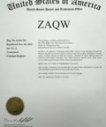 ZAQW trademark certificate from United States Patent and Trademark Office, Reg. No. 6,544,724, registered Nov. 02, 2021