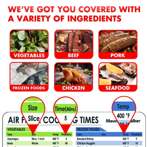 Magnetic Cheat Sheet For Air Fryer Fans With 100 Plus Cooking Times, Large Clear Font, Waterproof 3 Piece Set