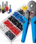 Ferrule Crimping Tool Kit With 1250Pcs Wire Ferrules, Self Adjusting Ratchet Crimpers For AWG 23-7 And 0.25-10mm2 Cable Terminals