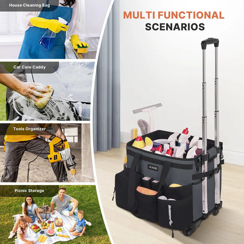 Large Rolling Cleaning Caddy On Wheels With Detachable Trolley Gray Waterproof Organizer For Home Car Office And Picnic