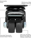 Built Tough Heavy Duty Swivel Casters 1.5 Inch Double Wheel Solid Nylon With Locking Brakes Low Profile Mount Set Of 4 Black top plate detail.