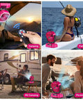 Portable Camping Fan With LED Lantern And 20000mAh Battery Auto Oscillation Remote Timer 360 Degree Rotation in pink