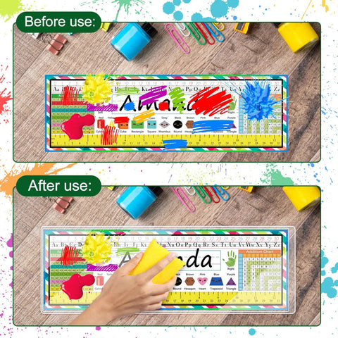 Clear Reusable Nameplate Pockets, 25 Pack, 9.5 X 3.4 Inches, Upgraded Thickened Material, before and after use illustration