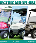 Three electric golf carts, Precedent, Tempo, Onward, compatible with Club Car Precedent Forward Reverse Switch And Housing Kit.