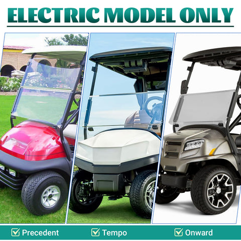 Three electric golf carts, Precedent, Tempo, Onward, compatible with Club Car Precedent Forward Reverse Switch And Housing Kit.