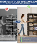 No Sweat Roll Away Stackable Storage Bins With Smooth Casters And Parking Brakes Large Folding Closet Organizers For Messy Rooms And Junk Drop Boxes Black Five Pack Ready - before and after storage solution comparison.