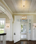 Slick Six Bulb Gold Chandelier That Gonna Level Up Your Space, modern farmhouse ceiling light showcasing geometric design in foyer.