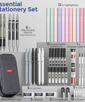 All In One 50 Piece School Supplies Stationery Set With Pencil Case, 6 Gel Pens And Refills, 12 Pastel Highlighters, 6 Mechanical Pencils