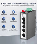 Rugged 5 Port Industrial Switch With 4 Ethernet Ports And 1 Uplink Unmanaged 10 100 Mbps Fast Ethernet IP30 DIN Rail Mount