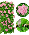 Expandable Faux Ivy Privacy Screen For Outdoor Yards, Patios And Balconies, Artificial Hedge Lattice Fence With Single Sided Leaves In Hydrangea Pink, Easy Install, Weatherproof, Realistic Look, Year Round Green Privacy