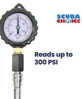 2-Inch Intermediate Pressure Gauge for Scuba Regulators, 300 PSI Portable Diving Tester with Rubber Protected Dial on white