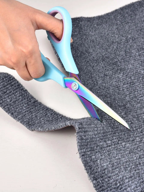 Heavy Duty 8.5 Inch Office Scissors With Titanium Coated Blades And Ergonomic Semi Soft Rubber Grip All Purpose Fabric Sewing School Craft Scissors 3 Pack cutting gray fabric