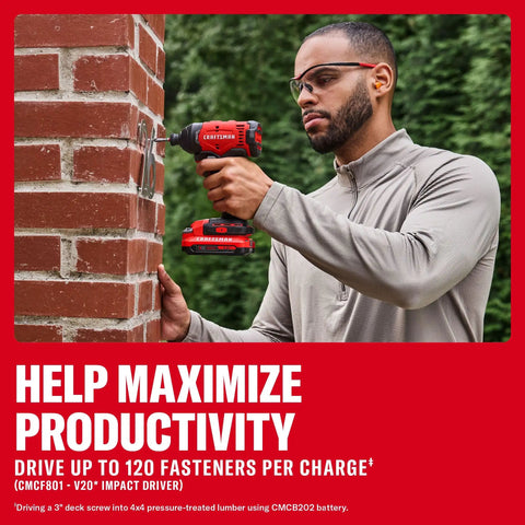 High Octane V20 Cordless Drill And Impact Driver Combo Kit Including Two Ah Battery Charger With 1700 Rpm Motor 1/2 Inch Chuck Led Work Light For Serious Weekend Warrior Shop Projects in use on brick wall.