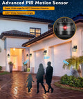 Black Motion Sensor Outdoor Porch Light With Dusk To Dawn Modern Wall Mount Sconce illuminating garage and walkway at night