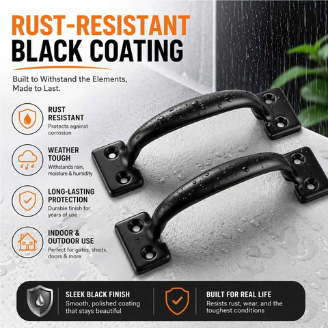 Beefy Heavy Duty Barn Door Gate Pull Handle Black Zinc Alloy Hardware With Rust Resistant Finish 6.5 Inch Outdoor Indoor Utility