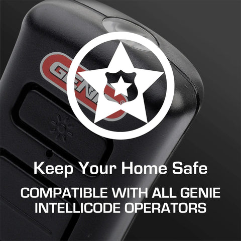 Image of a Two Button LED Flashlight Garage Door Opener Remotes 2 Pack With Built In Light And Lanyard For Easy Carry Open Two Doors Effortlessly Works With Intellicode Operators Compact And Handy close-up view.