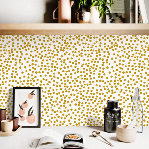 Yellow Polka Dot Peel And Stick Wallpaper For Walls Dope Home Decor 17.7 By 393.7 Inches Vinyl Self Adhesive Contact Paper in a kitchen