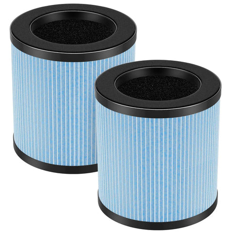 Two blue MJ002H Replacement Filters For POMORON 4 In 1 Air Purifier H13 True HEPA Activated Carbon Multi Layer Filter 2 Pack